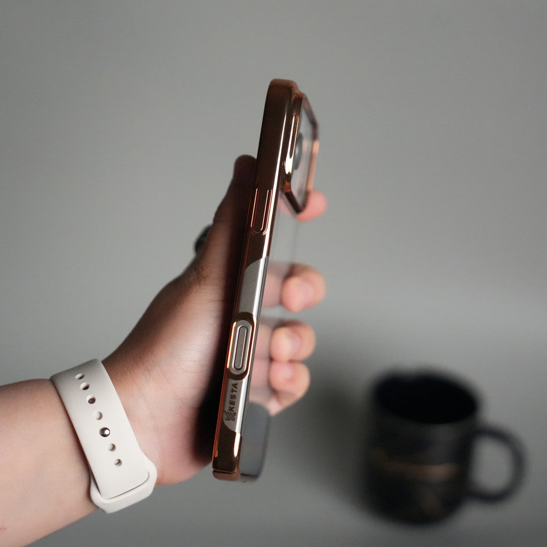 iPhone 17 Pro Clear Transparent Case | Slim Back Cover with Electroplated Edges | Desert Gold