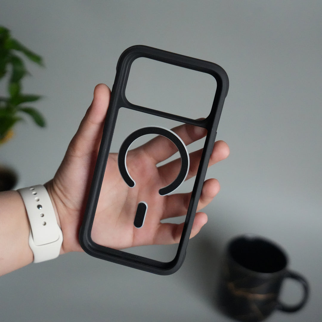 iPhone 17 Pro Transparent MagSafe Bumper Case | Metal Frame Shockproof Cover | Slim Crystal Clear Back