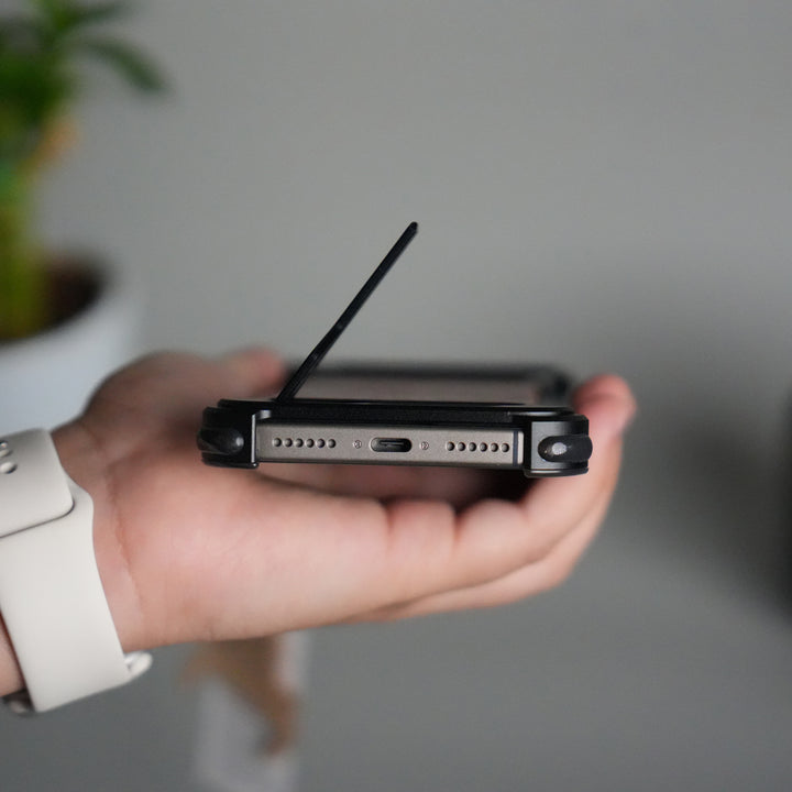 iPhone 17 Pro Magnetic Leather Case | Strong MagSafe + Metal Kickstand | Premium PU Leather Back with Aluminum Bumper Frame