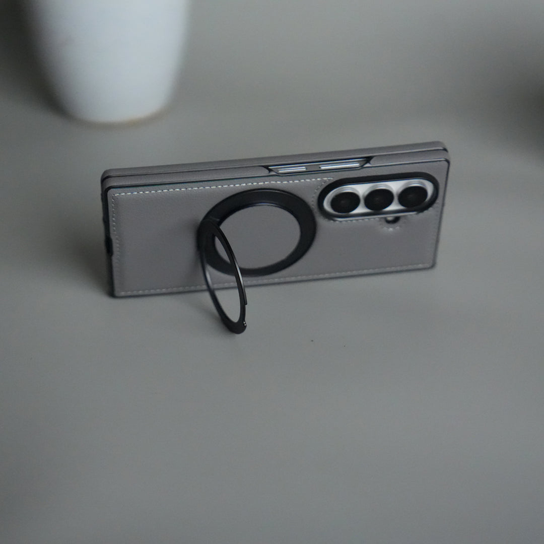 Galaxy Z Fold 7 Premium Leather MagSafe Case | Strong Magnetic Ring | Shockproof Back Cover with Luxe PU Leather Finish