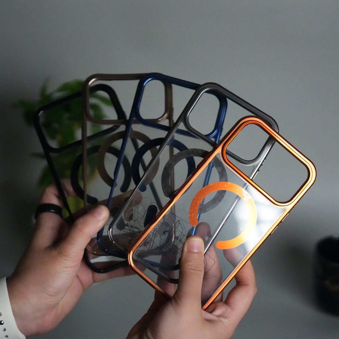 iPhone 17 Pro Transparent Side Chrome Electroplated Plated Magnetic Clear Back Case Covers