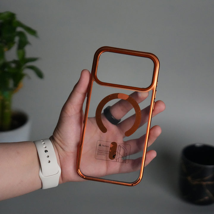 iPhone 17 Pro Transparent Side Chrome Electroplated Plated Magnetic Clear Back Case Covers