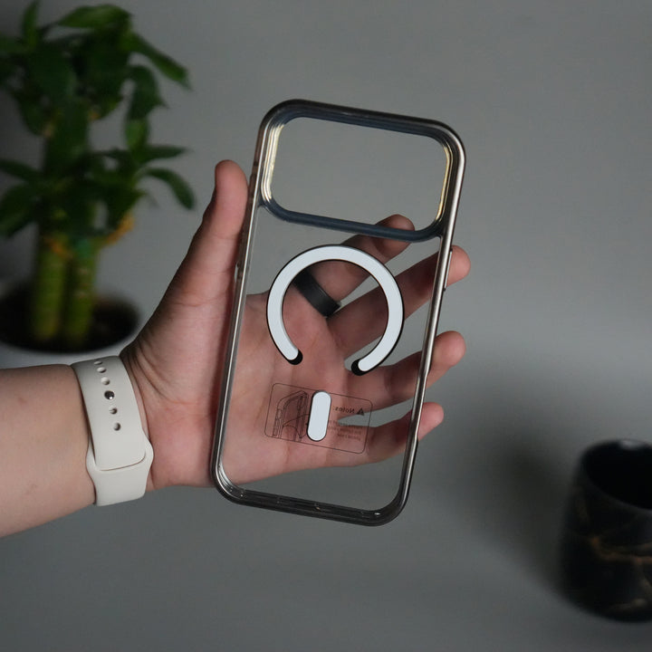 iPhone 17 Pro Transparent Side Chrome Electroplated Plated Magnetic Clear Back Case Covers