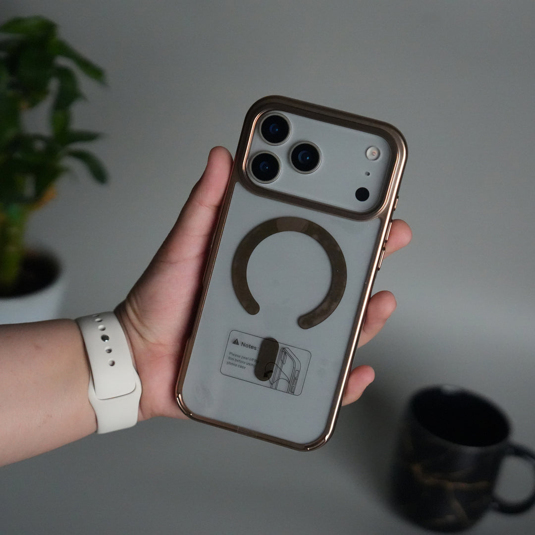 iPhone 17 Pro Transparent Side Chrome Electroplated Plated Magnetic Clear Back Case Covers