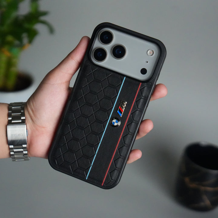 iPhone 17 Pro BMW & M Performance Logo With Honeycomb Design Case Cover(Black)