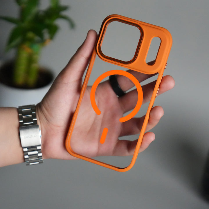 iPhone 17 Pro Clear Magnetic Metal Camera Ring Case | MagSafe Ring | Cosmic Orange