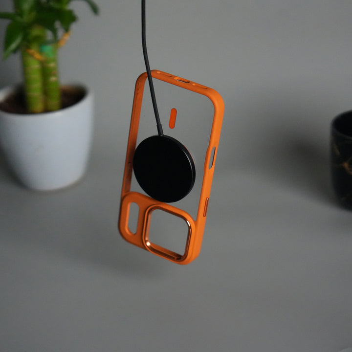 iPhone 17 Pro Clear Magnetic Metal Camera Ring Case | MagSafe Ring | Cosmic Orange