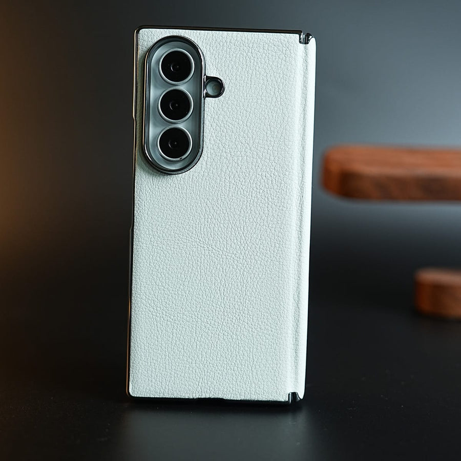 FRATO Z Fold 8 Series Leather Chrome Plated Case with Front Glass Protection For Samsung Galaxy Z Fold 8 Ultra | Premium Textured Finish