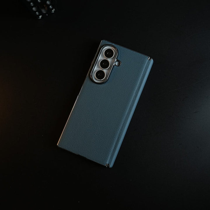 FRATO Z Fold 8 Series Leather Chrome Plated Case with Front Glass Protection For Samsung Galaxy Z Fold 8 Ultra | Premium Textured Finish