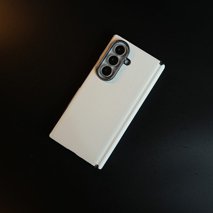 FRATO Z Fold 8 Series Leather Chrome Plated Case with Front Glass Protection For Samsung Galaxy Z Fold 8 Ultra | Premium Textured Finish