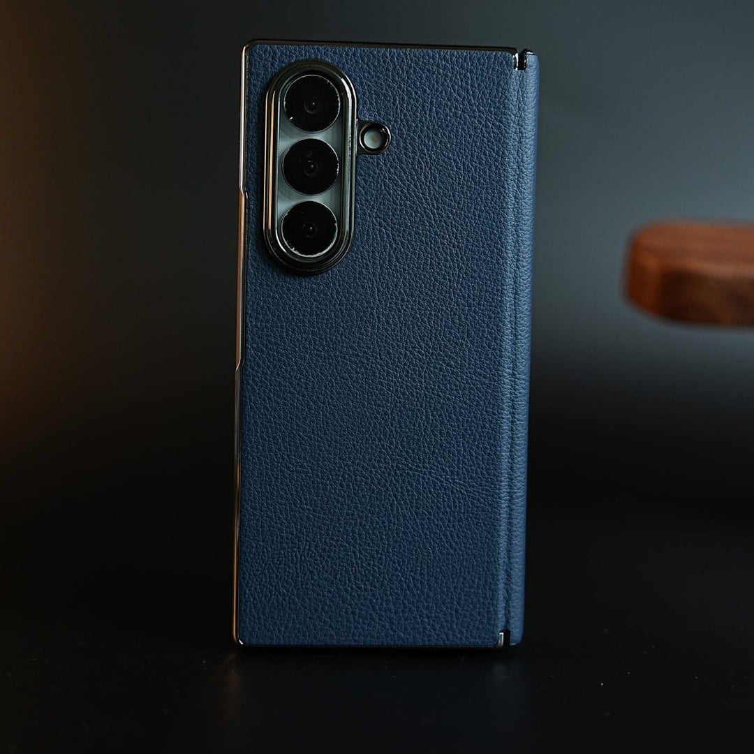 FRATO Fold 7 Collection Leather Chrome Plated Case with Front Glass Protection For Samsung Galaxy Z Fold 7 | Premium Textured Finish