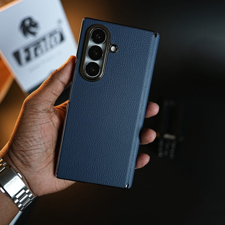FRATO Fold 7 Collection Leather Chrome Plated Case with Front Glass Protection For Samsung Galaxy Z Fold 7 | Premium Textured Finish