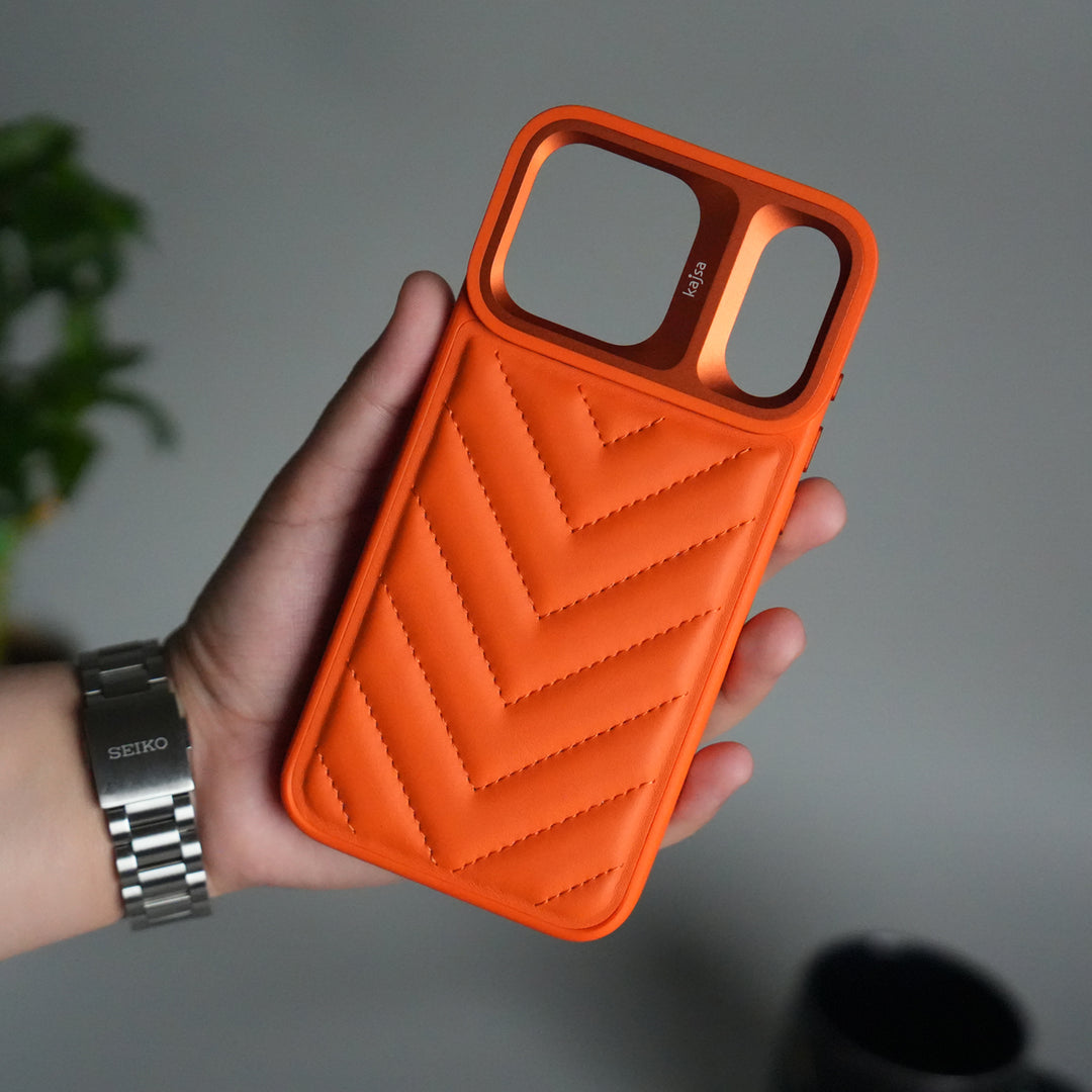 iPhone 17 Pro PUFF Leather Metallic Camera Frame Case Cover