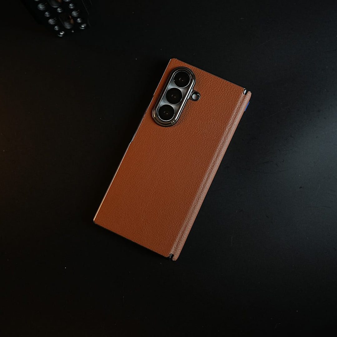 FRATO Z Fold 8 Series Leather Chrome Plated Case with Front Glass Protection For Samsung Galaxy Z Fold 8 Ultra | Premium Textured Finish