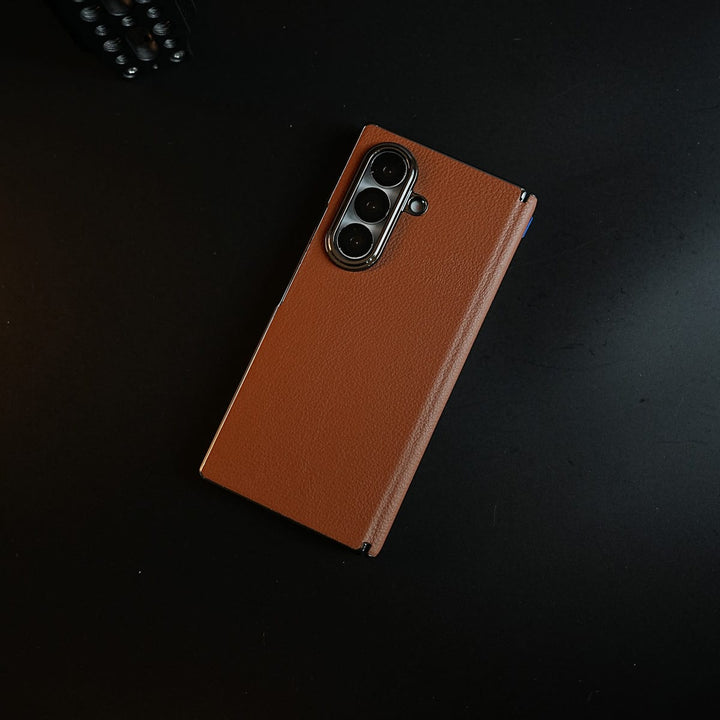 FRATO Z Fold 8 Series Leather Chrome Plated Case with Front Glass Protection For Samsung Galaxy Z Fold 8 Ultra | Premium Textured Finish