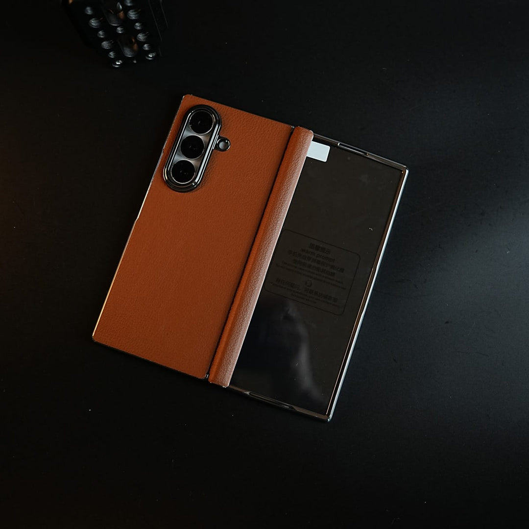 FRATO Z Fold 8 Series Leather Chrome Plated Case with Front Glass Protection For Samsung Galaxy Z Fold 8 Ultra | Premium Textured Finish