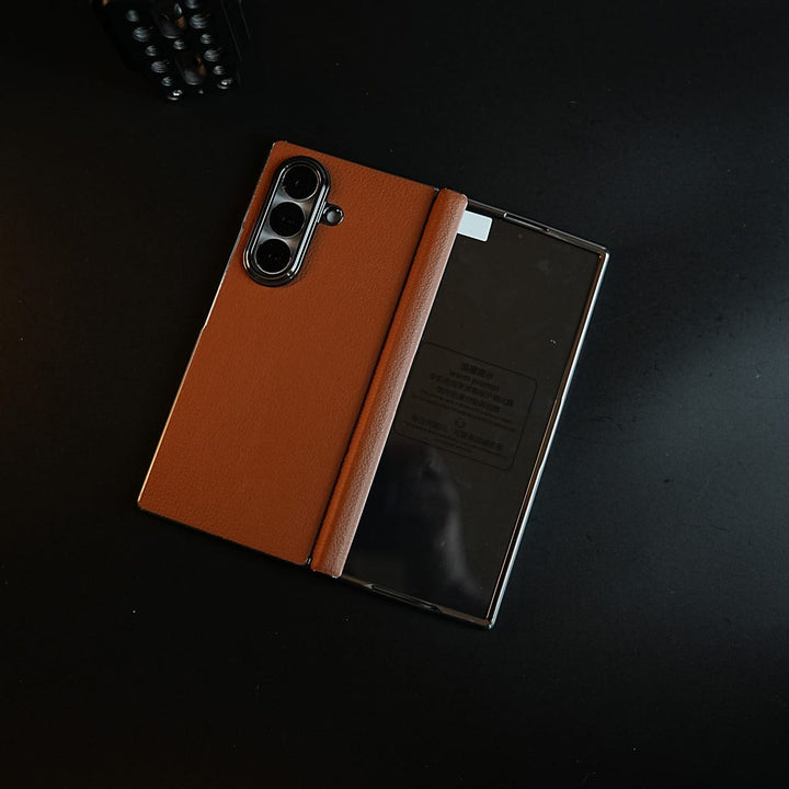 FRATO Z Fold 8 Series Leather Chrome Plated Case with Front Glass Protection For Samsung Galaxy Z Fold 8 Ultra | Premium Textured Finish