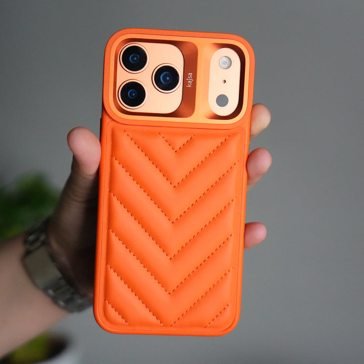 iPhone 17 Pro PUFF Leather Metallic Camera Frame Case Cover