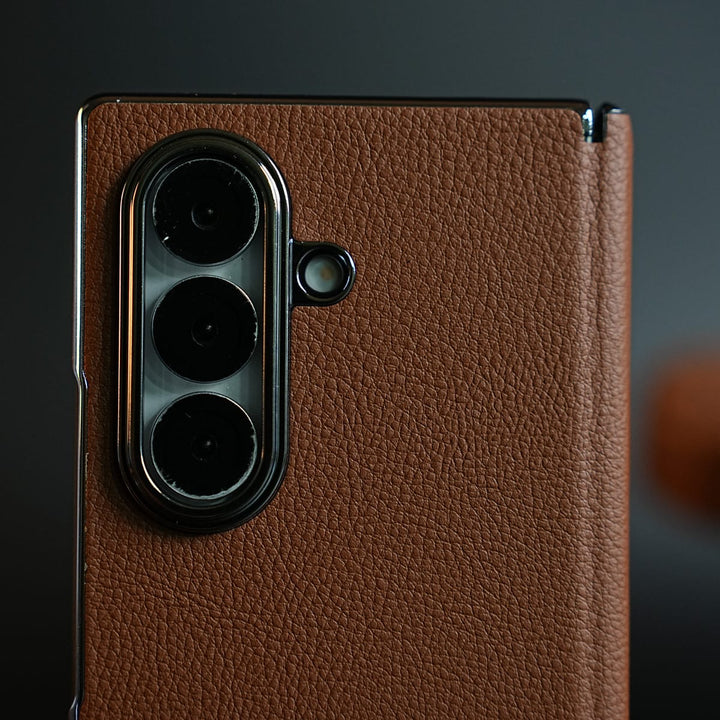 FRATO Z Fold 8 Series Leather Chrome Plated Case with Front Glass Protection For Samsung Galaxy Z Fold 8 Ultra | Premium Textured Finish