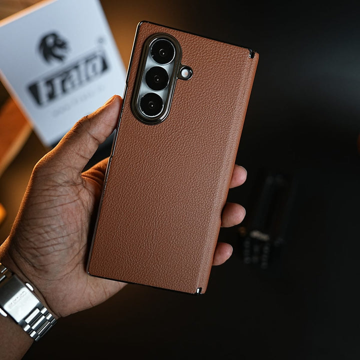 FRATO Z Fold 8 Series Leather Chrome Plated Case with Front Glass Protection For Samsung Galaxy Z Fold 8 Ultra | Premium Textured Finish