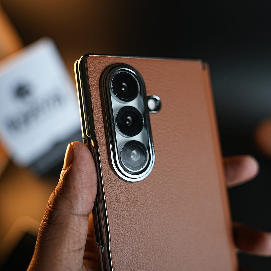 FRATO Z Fold 8 Series Leather Chrome Plated Case with Front Glass Protection For Samsung Galaxy Z Fold 8 Ultra | Premium Textured Finish