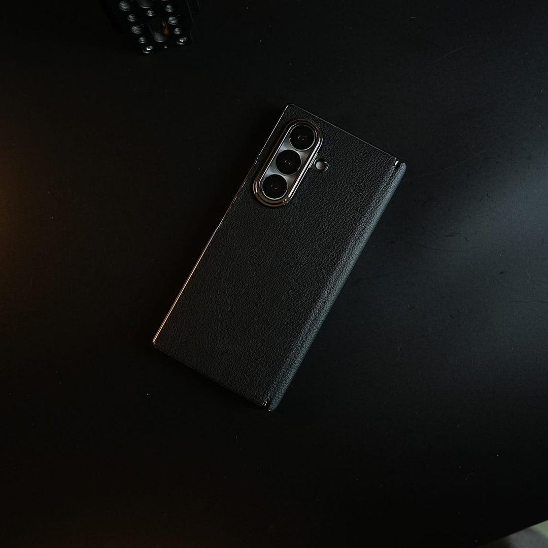 FRATO Z Fold 8 Series Leather Chrome Plated Case with Front Glass Protection For Samsung Galaxy Z Fold 8 Ultra | Premium Textured Finish