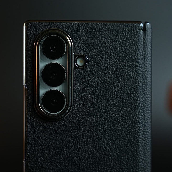 FRATO Z Fold 8 Series Leather Chrome Plated Case with Front Glass Protection For Samsung Galaxy Z Fold 8 Ultra | Premium Textured Finish