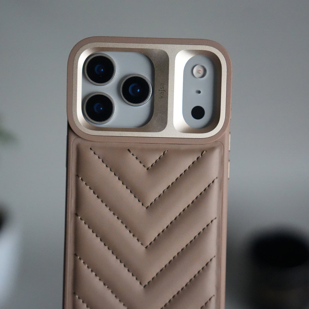 iPhone 17 Pro PUFF Leather Metallic Camera Frame Case Cover