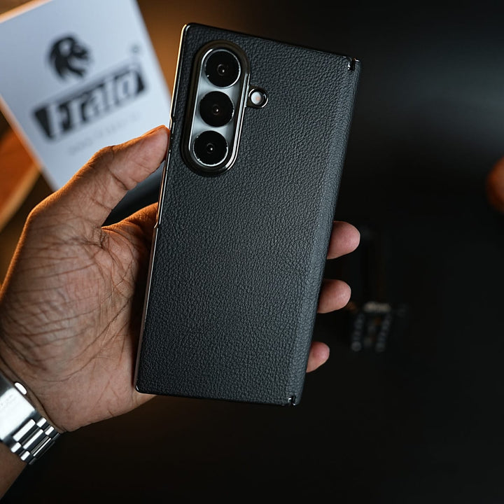 FRATO Z Fold 8 Series Leather Chrome Plated Case with Front Glass Protection For Samsung Galaxy Z Fold 8 Ultra | Premium Textured Finish
