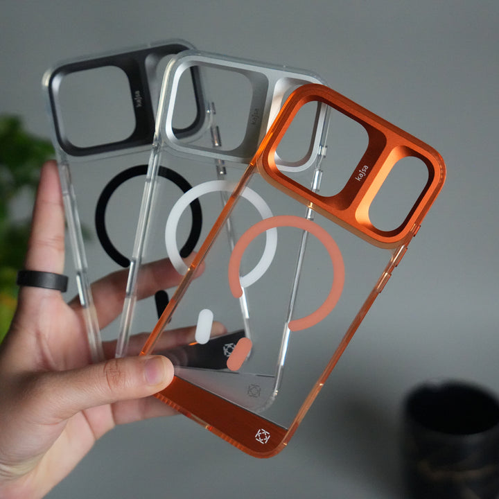 iPhone 17 Pro Clear MagSafe Case | Aluminum Metal Camera Frame | Shockproof Transparent Back Cover