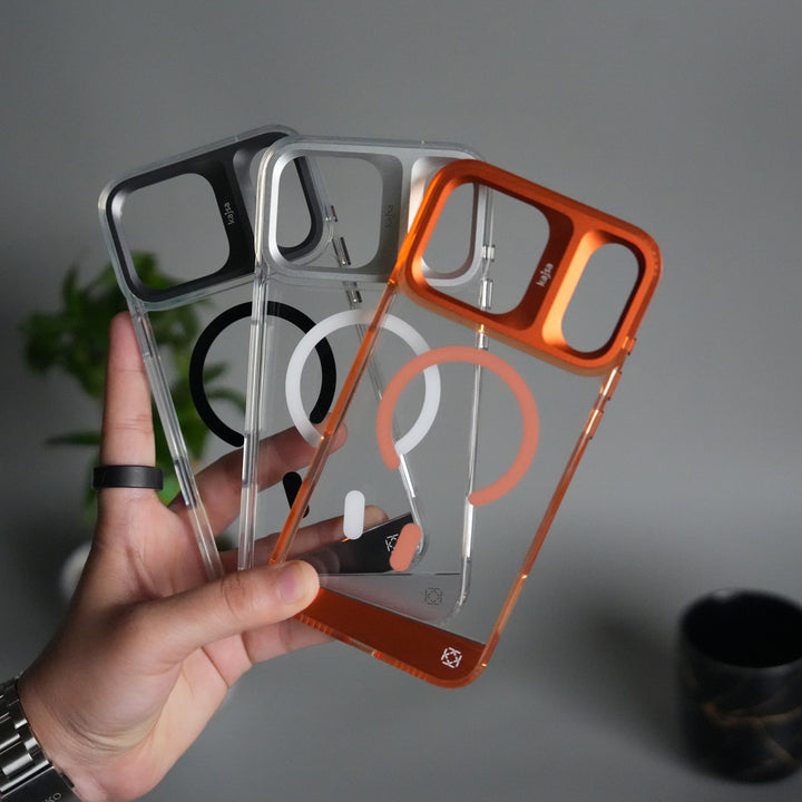 iPhone 17 Pro Clear MagSafe Case | Aluminum Metal Camera Frame | Shockproof Transparent Back Cover