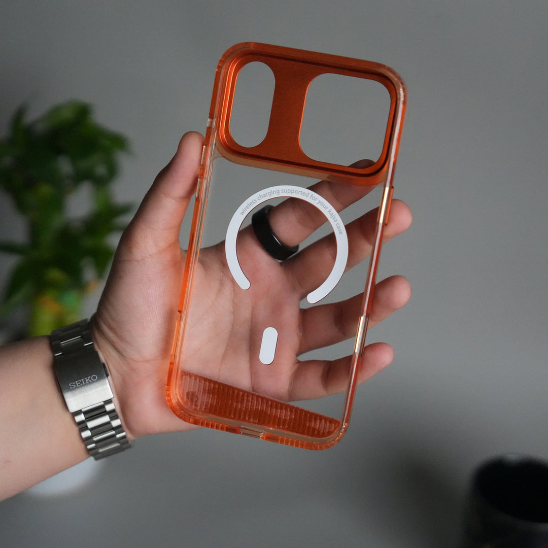 iPhone 17 Pro Clear MagSafe Case | Aluminum Metal Camera Frame | Shockproof Transparent Back Cover