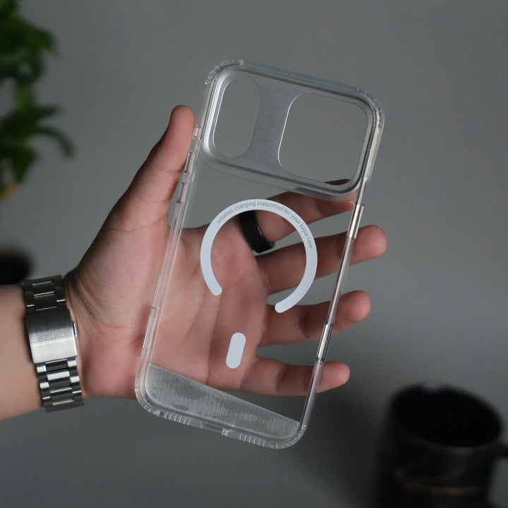 iPhone 17 Pro Clear MagSafe Case | Aluminum Metal Camera Frame | Shockproof Transparent Back Cover
