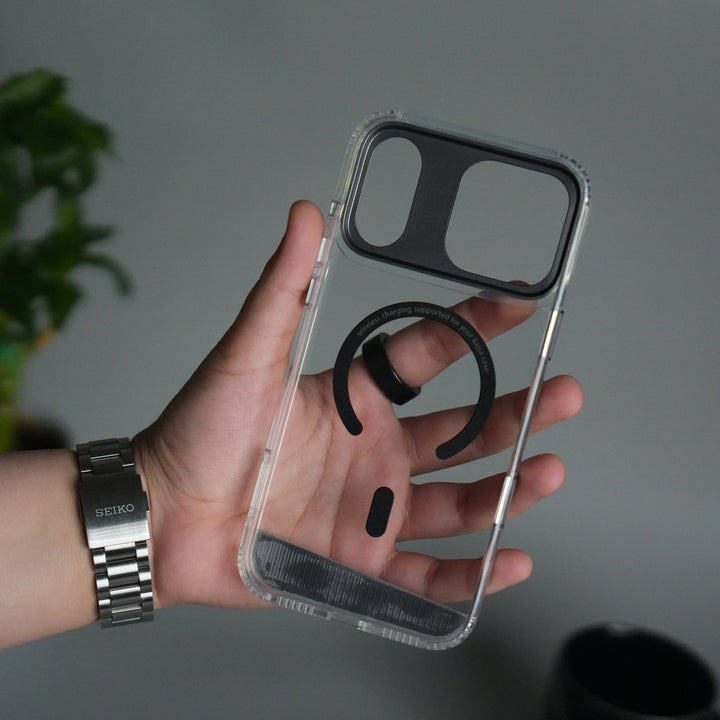 iPhone 17 Pro Clear MagSafe Case | Aluminum Metal Camera Frame | Shockproof Transparent Back Cover