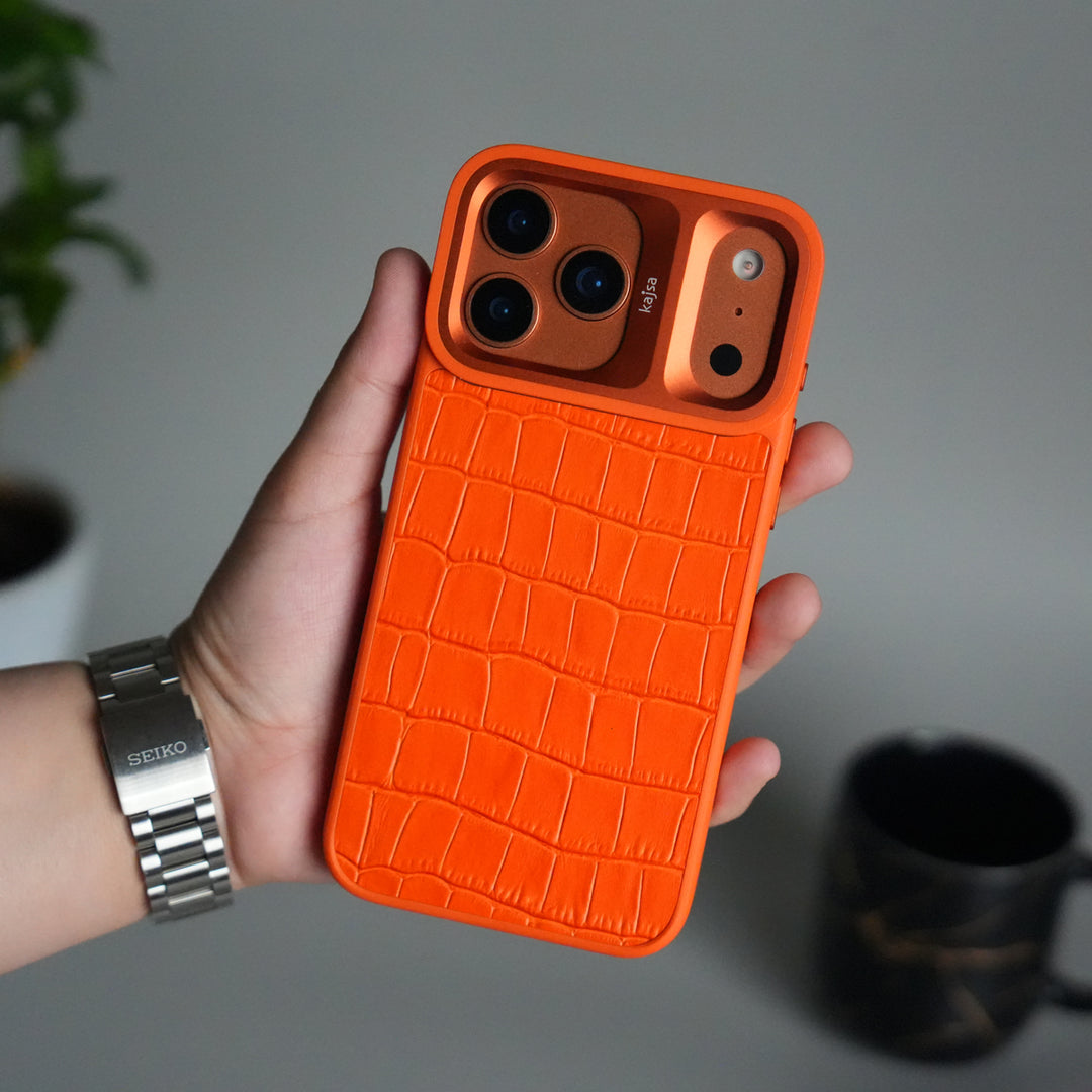 iPhone 17 Pro Crocodile Leather Pattern Case | Premium Luxury Back Cover with Metal Camera Frame