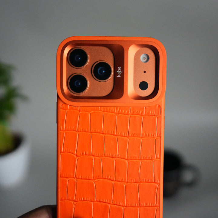 iPhone 17 Pro Crocodile Leather Pattern Case | Premium Luxury Back Cover with Metal Camera Frame