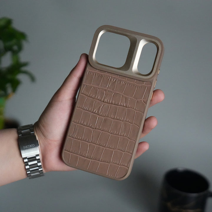 iPhone 17 Pro Crocodile Leather Pattern Case | Premium Luxury Back Cover with Metal Camera Frame
