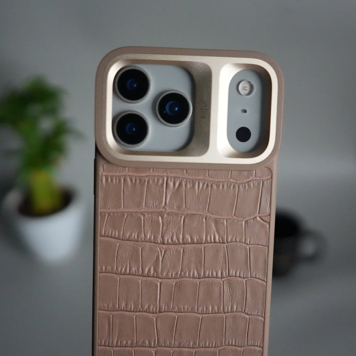 iPhone 17 Pro Crocodile Leather Pattern Case | Premium Luxury Back Cover with Metal Camera Frame