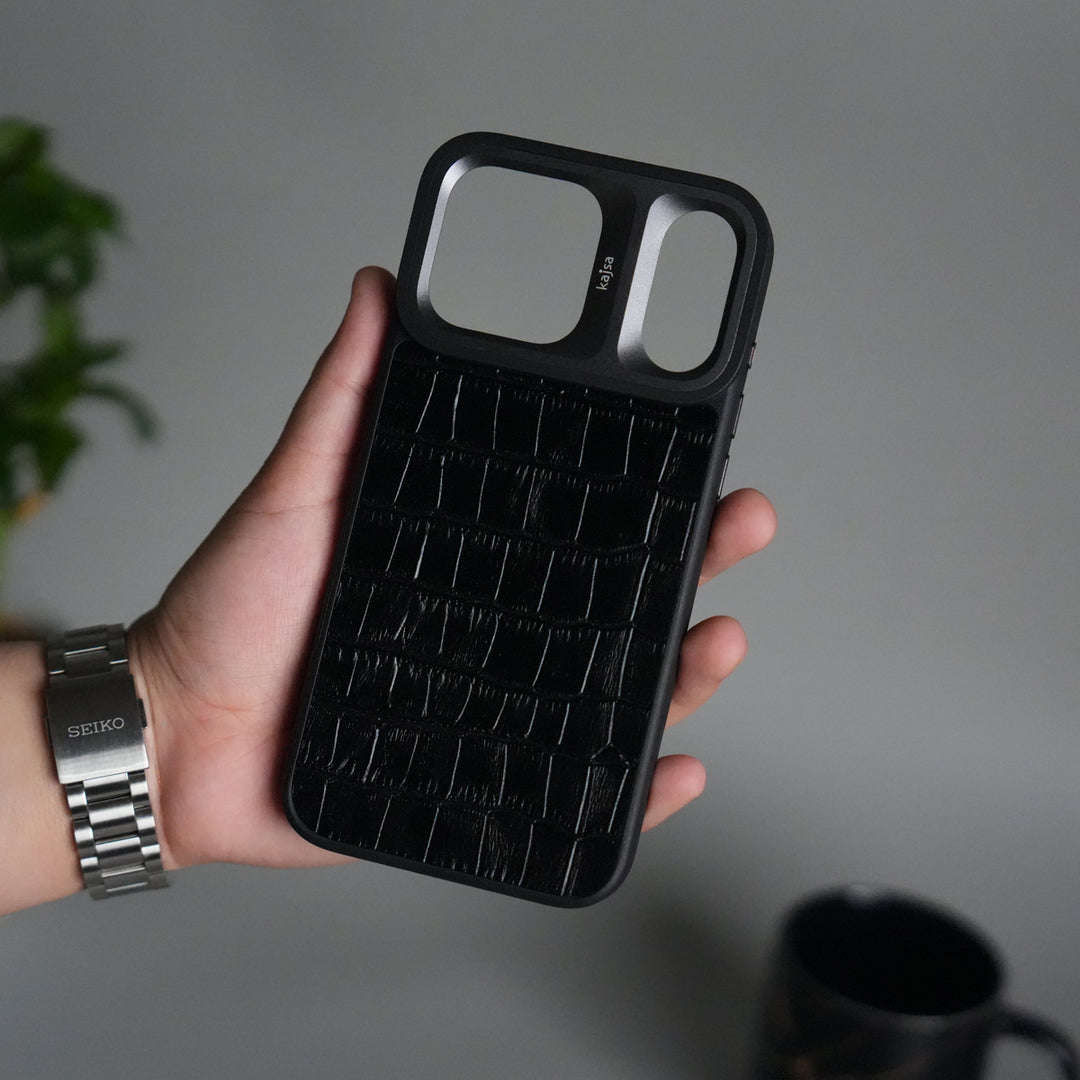 iPhone 17 Pro Crocodile Leather Pattern Case | Premium Luxury Back Cover with Metal Camera Frame