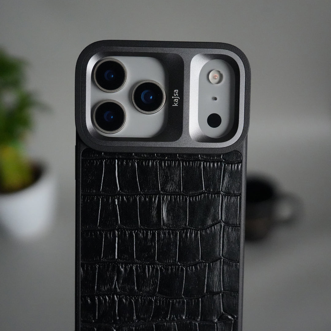 iPhone 17 Pro Crocodile Leather Pattern Case | Premium Luxury Back Cover with Metal Camera Frame