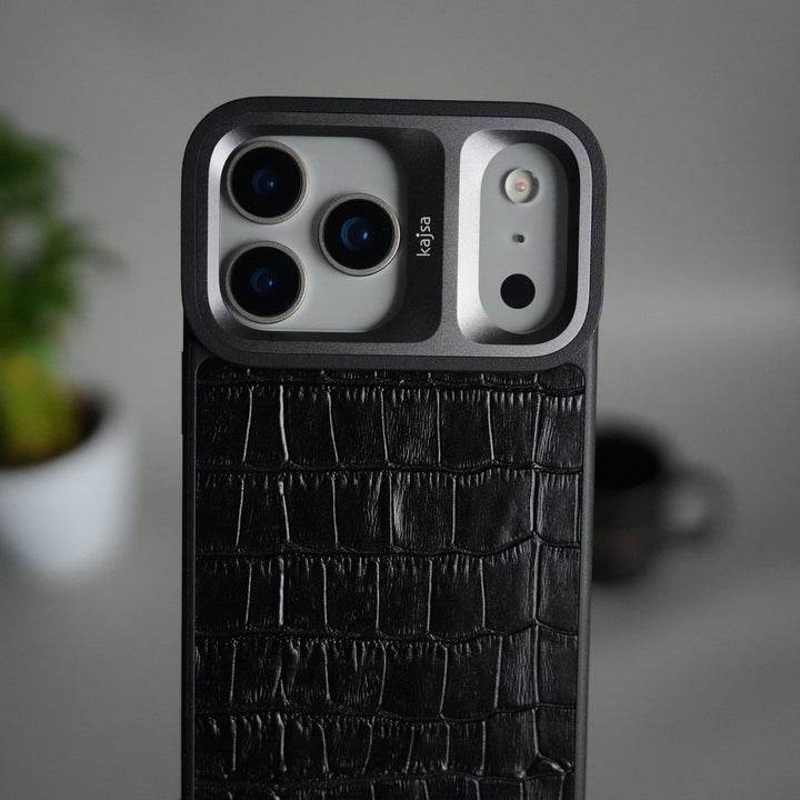 iPhone 17 Pro Crocodile Leather Pattern Case | Premium Luxury Back Cover with Metal Camera Frame