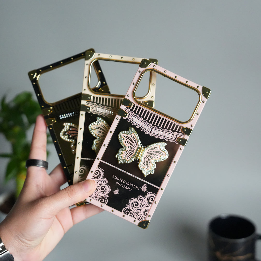 iPhone 17 Series Luxury Butterfly Case | Trunk Frame Shockproof Cover with 3D Butterfly | Premium Limited Edition Design