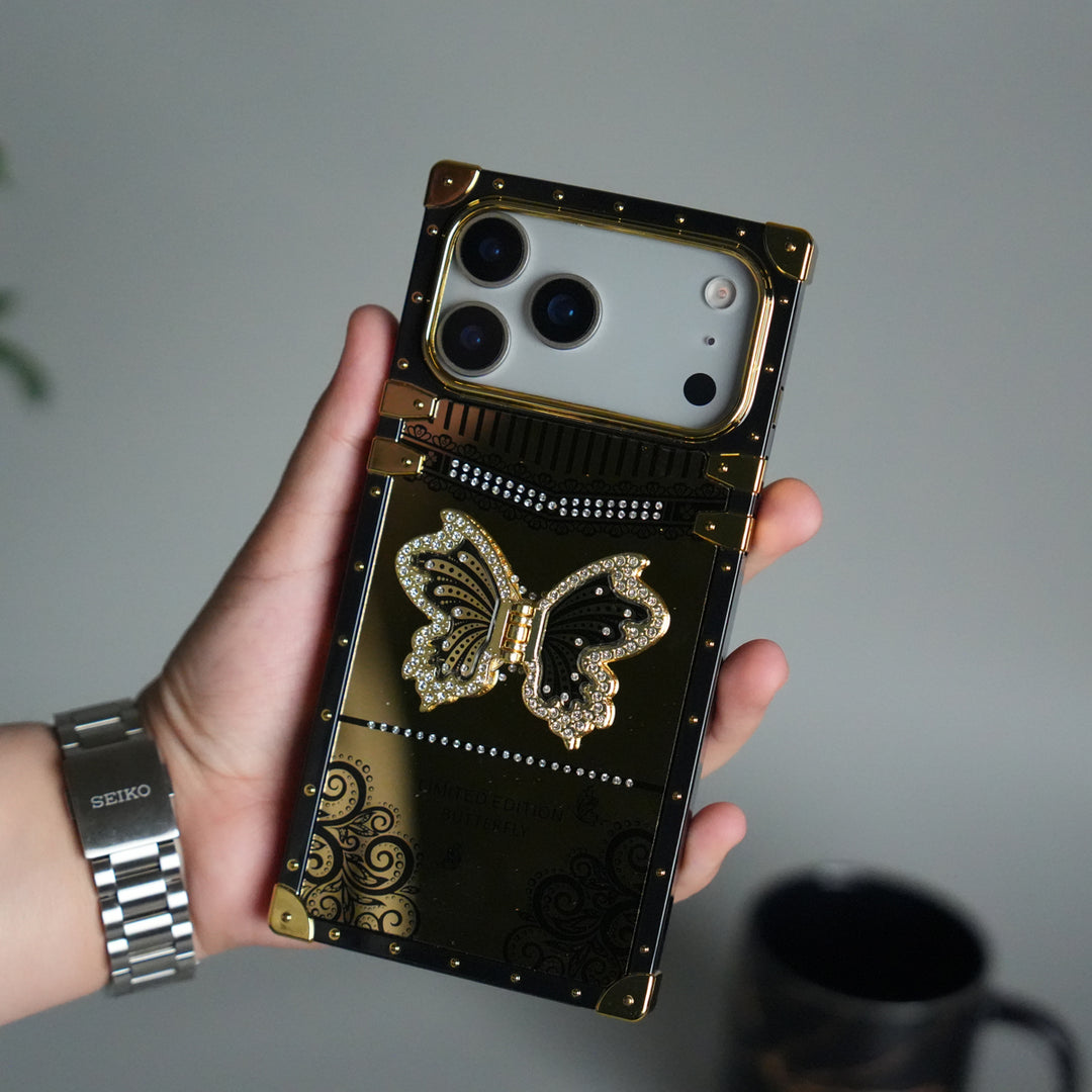 iPhone 17 Series Luxury Butterfly Case | Trunk Frame Shockproof Cover with 3D Butterfly | Premium Limited Edition Design