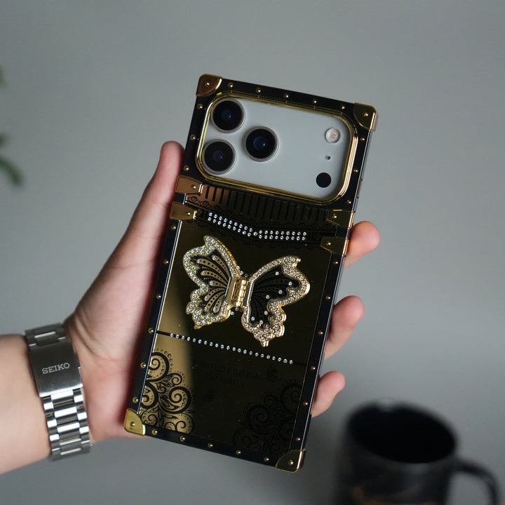 iPhone 17 Series Luxury Butterfly Case | Trunk Frame Shockproof Cover with 3D Butterfly | Premium Limited Edition Design