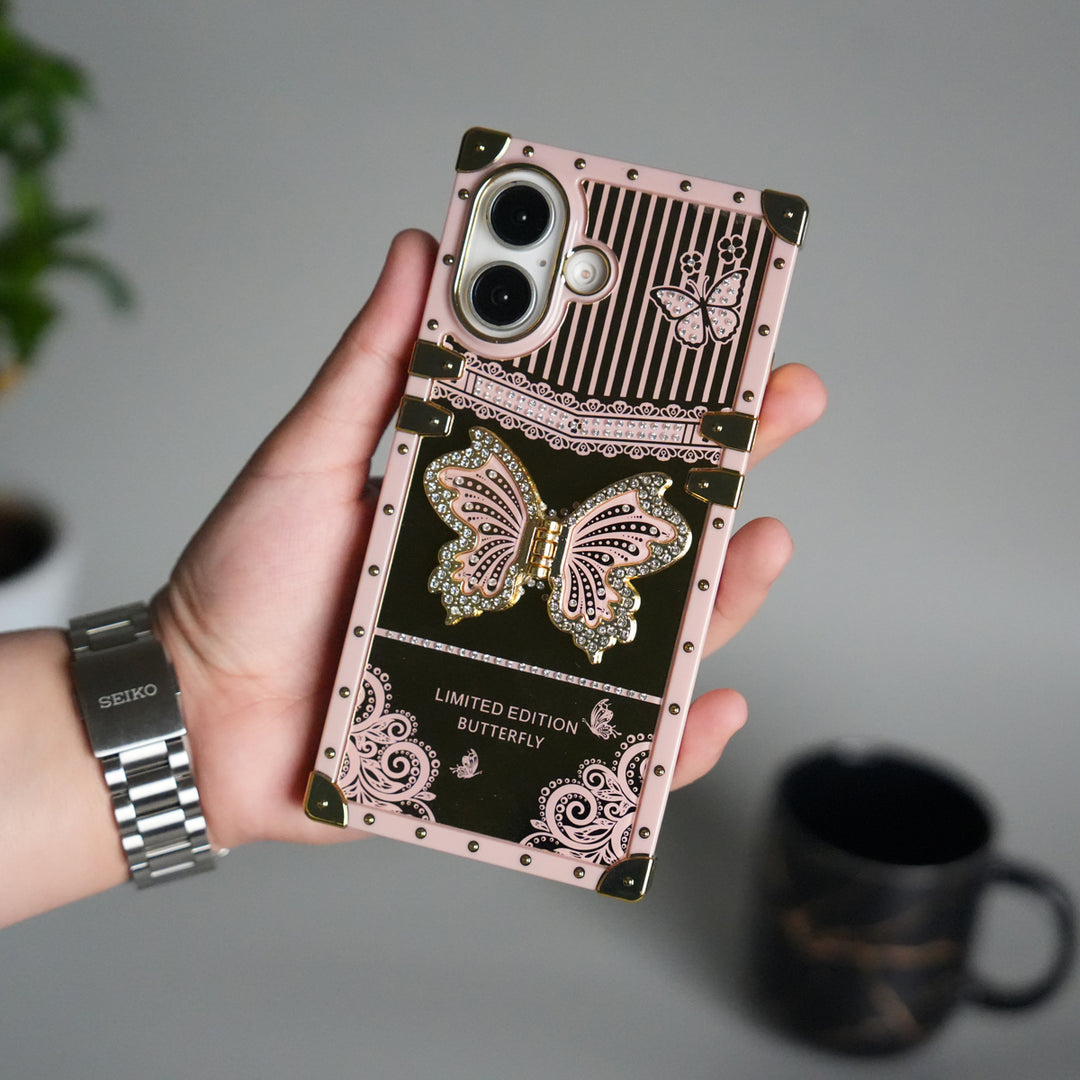 iPhone 17 Luxury Butterfly Case | Trunk Frame Shockproof Cover with 3D Butterfly | Premium Limited Edition Design