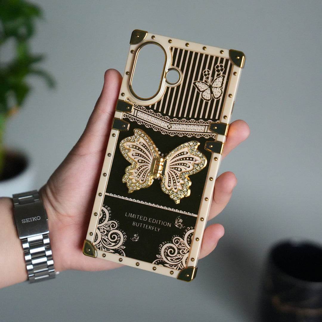 iPhone 17 Luxury Butterfly Case | Trunk Frame Shockproof Cover with 3D Butterfly | Premium Limited Edition Design
