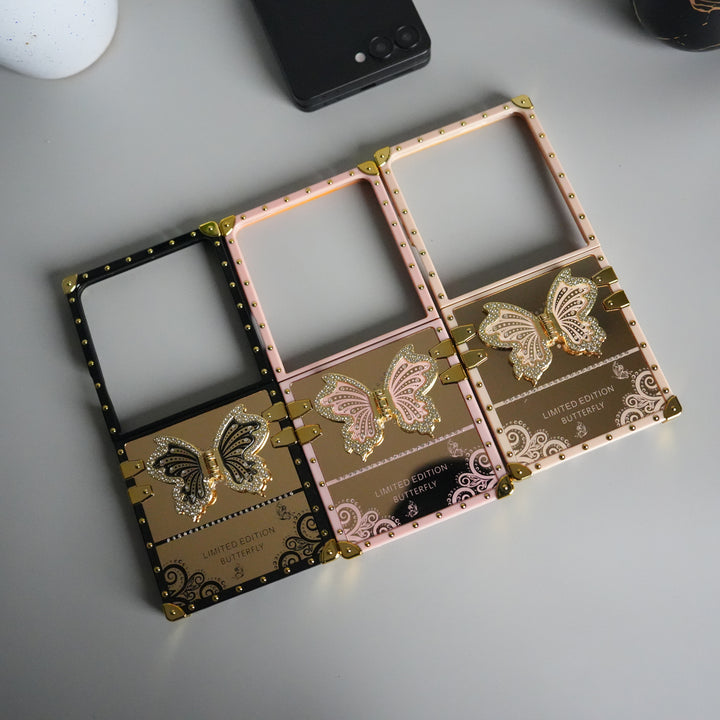 Galaxy Z Flip 7 Luxury Butterfly Case | Trunk Frame Cover with 3D Butterfly | Premium Limited Edition Design