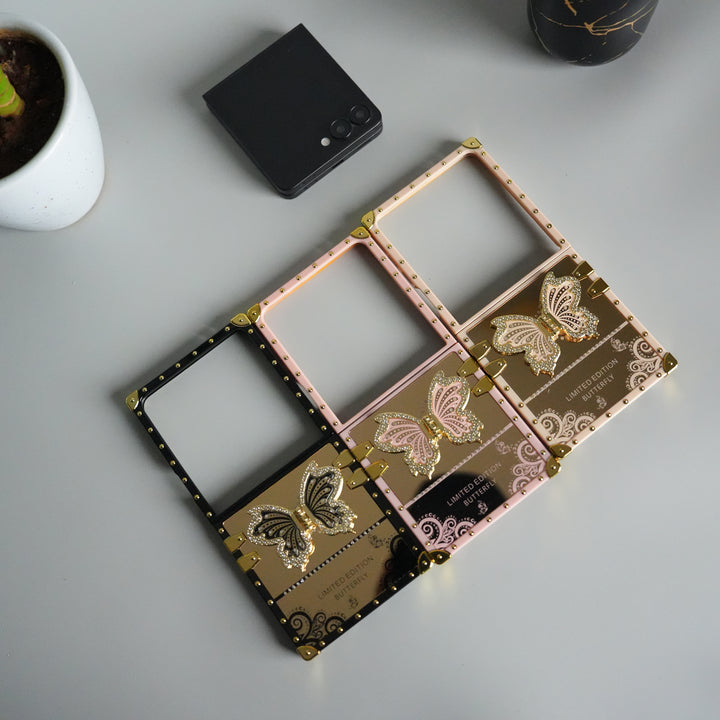 Galaxy Z Flip 7 Luxury Butterfly Case | Trunk Frame Cover with 3D Butterfly | Premium Limited Edition Design