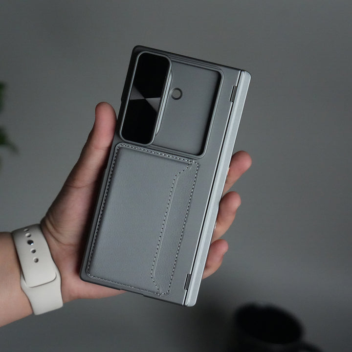 Galaxy Z Fold 7 Camera Shutter Case | Slim Hard Back Cover with Card Holder & Hinge Kickstand | Shockproof Protective Case