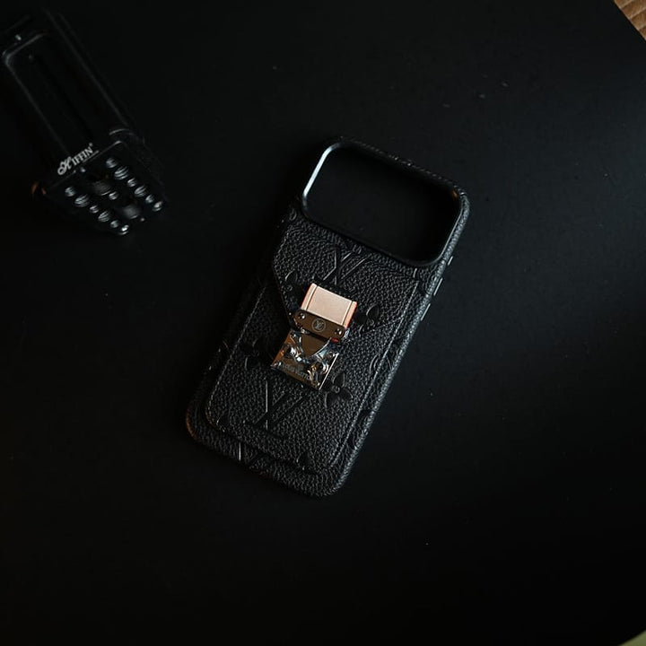 FRATO iPhone 17 Series Premium Monogram Leather-Texture Card Holder Case for iPhone 17 Series | Stylish Wallet Pocket Protective Cover